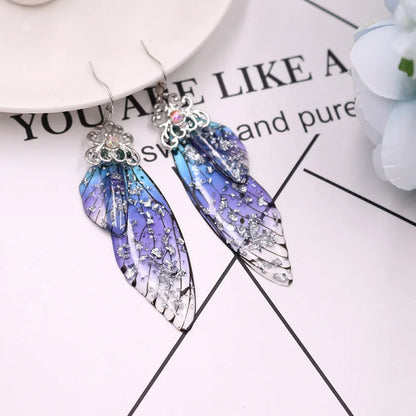 New Handmade Fairy Simulation Wing Earrings Insect Butterfly Wing Drop Earrings Foil Rhinestone Earrings Romantic Bridal Jewelry