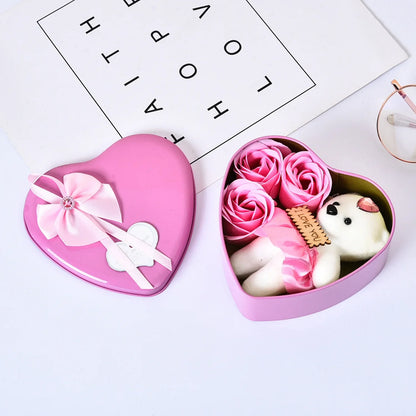 Heart Shaped Iron Box Eternal Flower Valentine's Day Gift Soap Flower Simulation Rose Bouquet Gift Box Set A for My Girlfriend