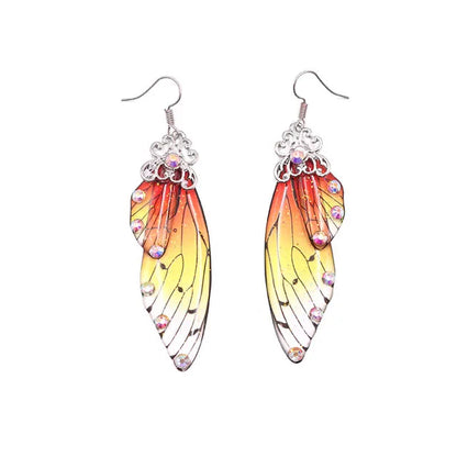 New Handmade Fairy Simulation Wing Earrings Insect Butterfly Wing Drop Earrings Foil Rhinestone Earrings Romantic Bridal Jewelry