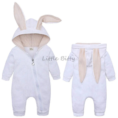 Spring Autumn Newborn Baby Boys Rabbit Cartoon Hooded Rompers Infant Jumpsuits Easter Bunny Baby Romper Zipper Newborn Clothes