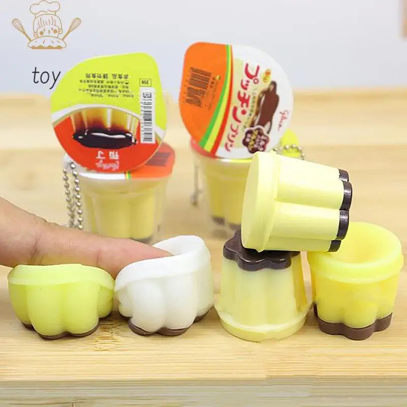 Novelty Pudding Pendant Food Play Reduce Pressure Keychain Fragrance Antistress Fidget Stress Relieving Backpack Decor Kids Toys