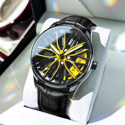 OLEVS High-end Luxury Mens Watch Spinning Wheel Hub Original Quartz Men's Watches Stainless Steel Fashion Elegant Watch for Men