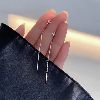 Ventfille 925 Sterling Silver Star Earring for Women Girl Simple Tassels Chain Fashion Office Jewelry Gift Dropshipping