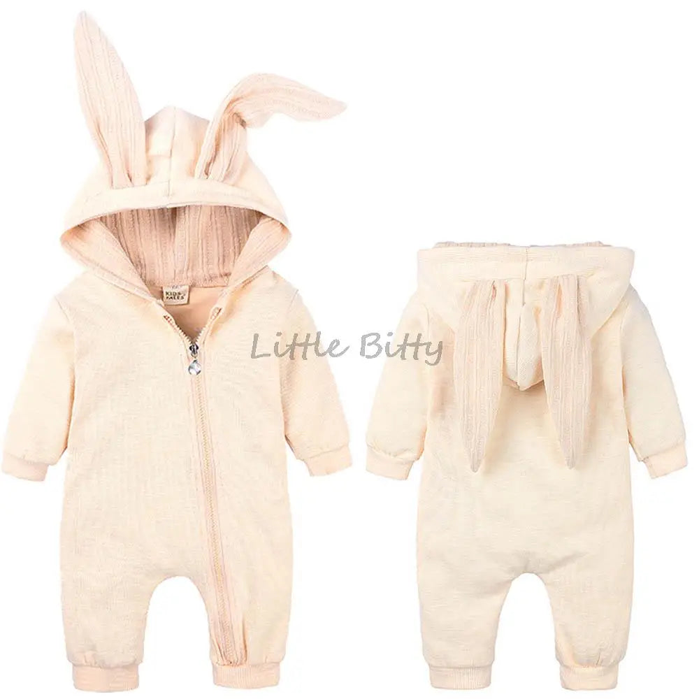 Spring Autumn Newborn Baby Boys Rabbit Cartoon Hooded Rompers Infant Jumpsuits Easter Bunny Baby Romper Zipper Newborn Clothes