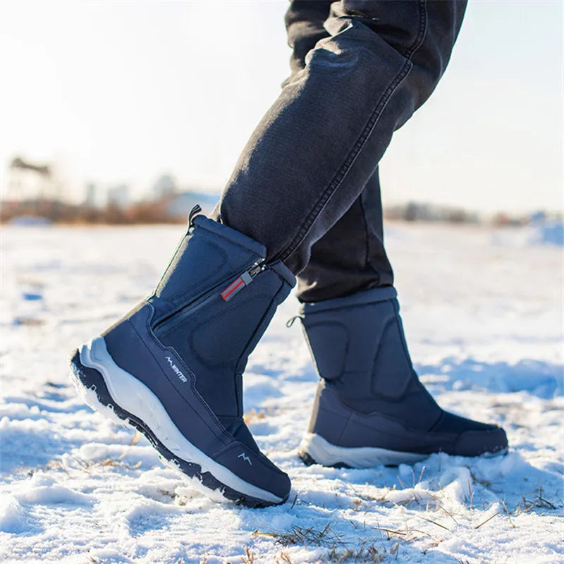 Large Size Winter Men's Boots Warm Plush Ankle Boots Sweat Wicking High-Top Warm Snow Boots Outdoor Sneakers Winter Men's Shoes