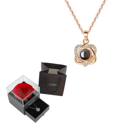 Projection Necklace Set With Rose Gift Box 100 Languages I Love You Heart Pendant Jewelry 2024 For Girlfriend Gifts Dropshipping