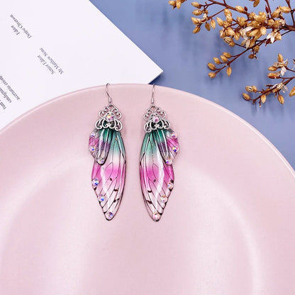 New Handmade Fairy Simulation Wing Earrings Insect Butterfly Wing Drop Earrings Foil Rhinestone Earrings Romantic Bridal Jewelry