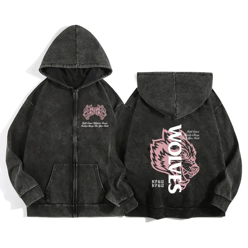 Darc Wolves Sport Zip Up Hoodies for Men Women Cotton Print Gothic Harajuku Jacket Hooded Sweatshirts Casual Manga Pullover