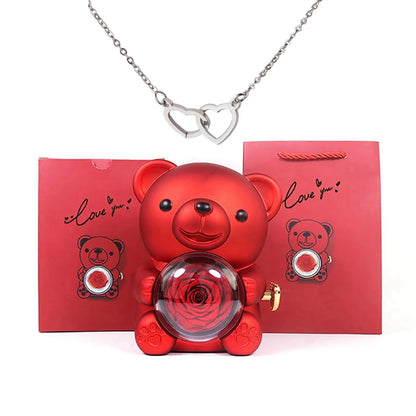 Valentine's Day Gift  Rose  Bear with Stainless Steel  Necklace Jewelry Gifts Set for Woman Christmas Gift