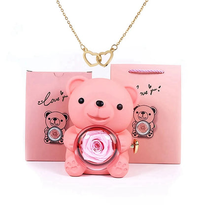 Valentine's Day Gift  Rose  Bear with Stainless Steel  Necklace Jewelry Gifts Set for Woman Christmas Gift