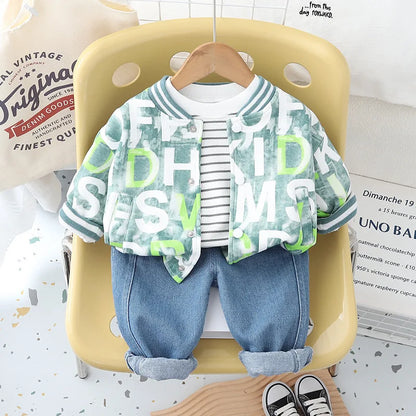 New Spring Children Clothing Boys Clothes Fashionable Stripe Pocket Outwear T-shirt Pants 3 PCS Outfits Baby Casual Kids Suits