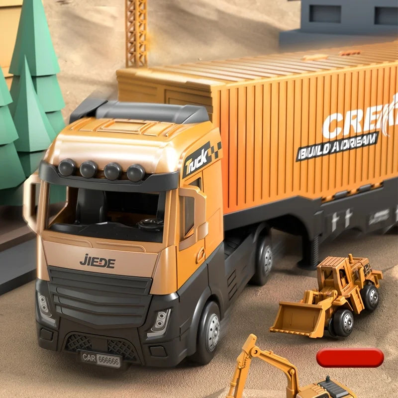 Alloy Construction Trucks Vehicle Toys for Kids Sounds Lights Effects Take Apart Container Crane,Excavator Trucks,Cement Mixer