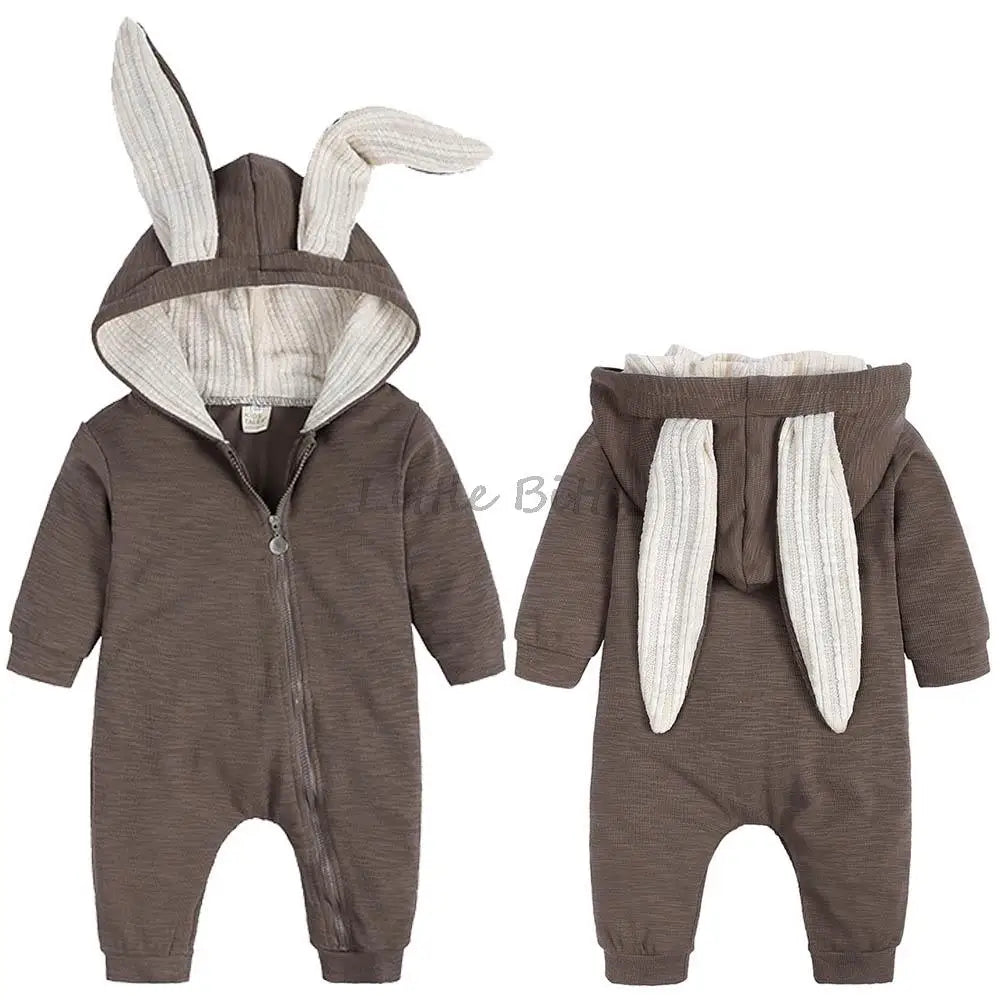 Spring Autumn Newborn Baby Boys Rabbit Cartoon Hooded Rompers Infant Jumpsuits Easter Bunny Baby Romper Zipper Newborn Clothes