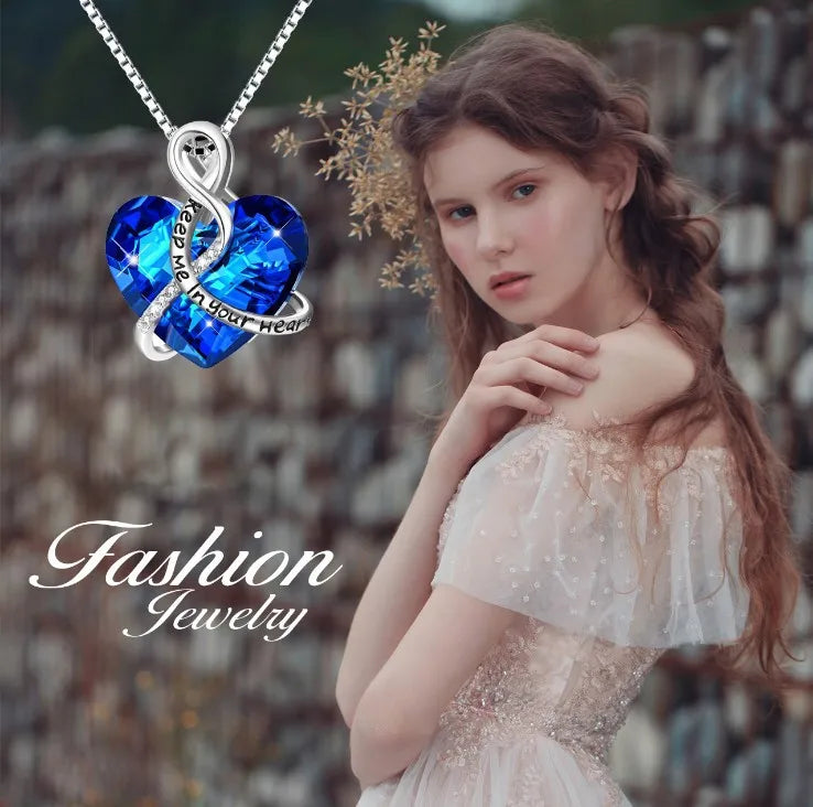 New Everlasting Heart Pendant Necklace For Women Exquisite Jewelry Blue Crystal Forever Love Charm  Valentine's Day Gift