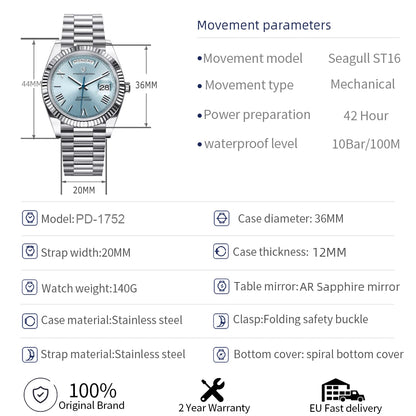 PAGANI DESIGN 2024 New DD36 Men's Watches Luxury Automatic Watch Men AR Sapphire Glass Mechanical Wristwatch Men ST16 Movt Clock