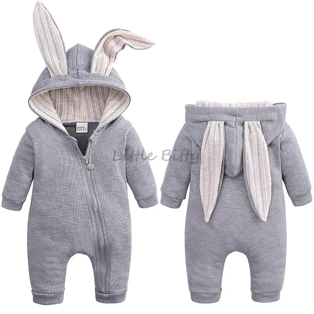 Spring Autumn Newborn Baby Boys Rabbit Cartoon Hooded Rompers Infant Jumpsuits Easter Bunny Baby Romper Zipper Newborn Clothes