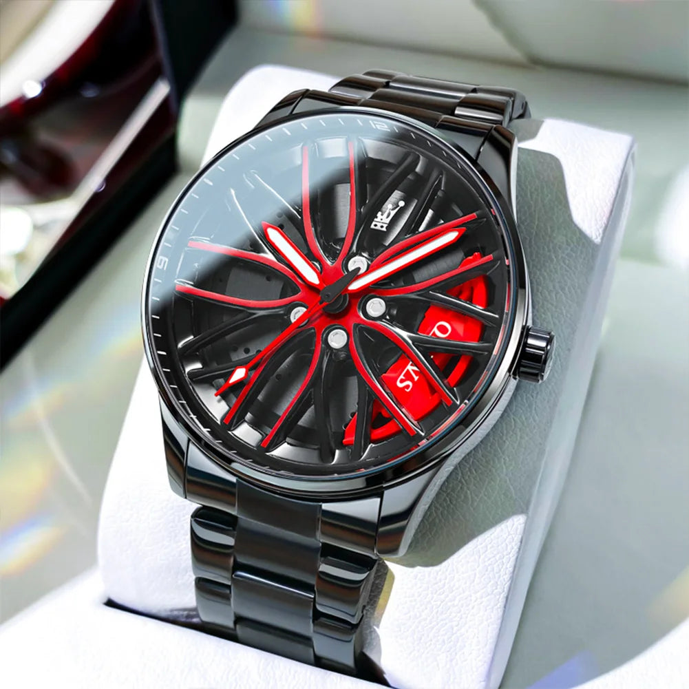 OLEVS High-end Luxury Mens Watch Spinning Wheel Hub Original Quartz Men's Watches Stainless Steel Fashion Elegant Watch for Men