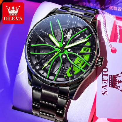 OLEVS Men Watches Waterproof Rotary Sport Car Rim Man Luxury Watch High Quality Fashion Stainless Steel Quartz Men's Watches