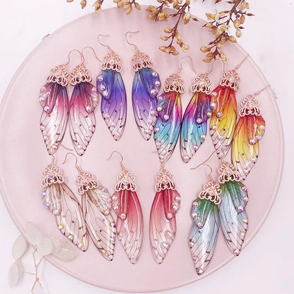 New Handmade Fairy Simulation Wing Earrings Insect Butterfly Wing Drop Earrings Foil Rhinestone Earrings Romantic Bridal Jewelry