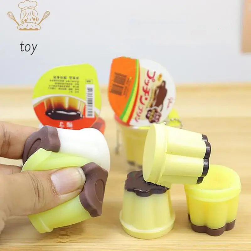 Novelty Pudding Pendant Food Play Reduce Pressure Keychain Fragrance Antistress Fidget Stress Relieving Backpack Decor Kids Toys