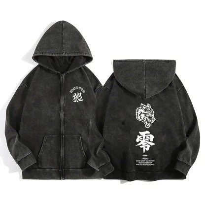 Darc Wolves Sport Zip Up Hoodies for Men Women Cotton Print Gothic Harajuku Jacket Hooded Sweatshirts Casual Manga Pullover