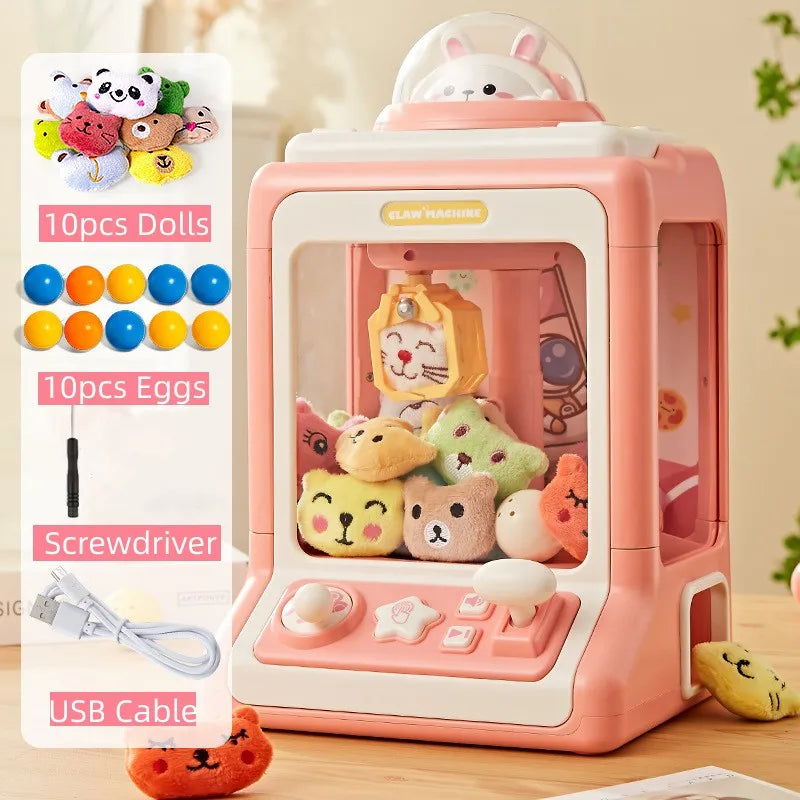 Automatic Doll Machine Toy for Kids Mini Cartoon Coin Operated Play Game Claw Crane Machines with Light Music Children Toy Gifts